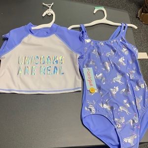 cat & Jack 2pc Unicorn swimsuit purple size M (7/8)